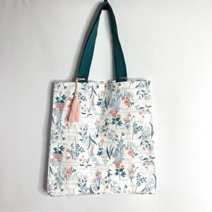 NWT Laura Ashley Canvas Tote Bag White Teal Pink Paris Cottagecore